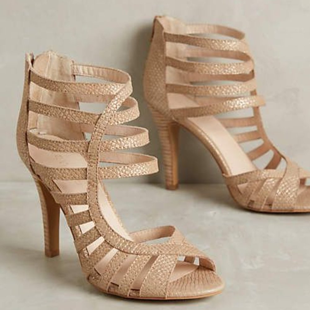 Anthropologie Lien Do Maravilla Strappy Sandals Gold Sz 7.5